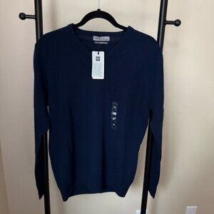 Lambswool extra fine V-Neck Sweater in Deep Blue